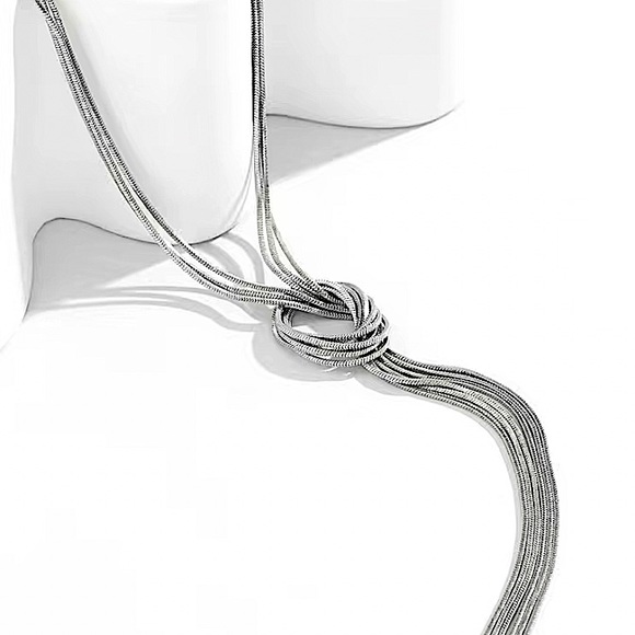 Silver Y Lariat Knot Minimalist Tassel Necklace - Picture 2 of 4